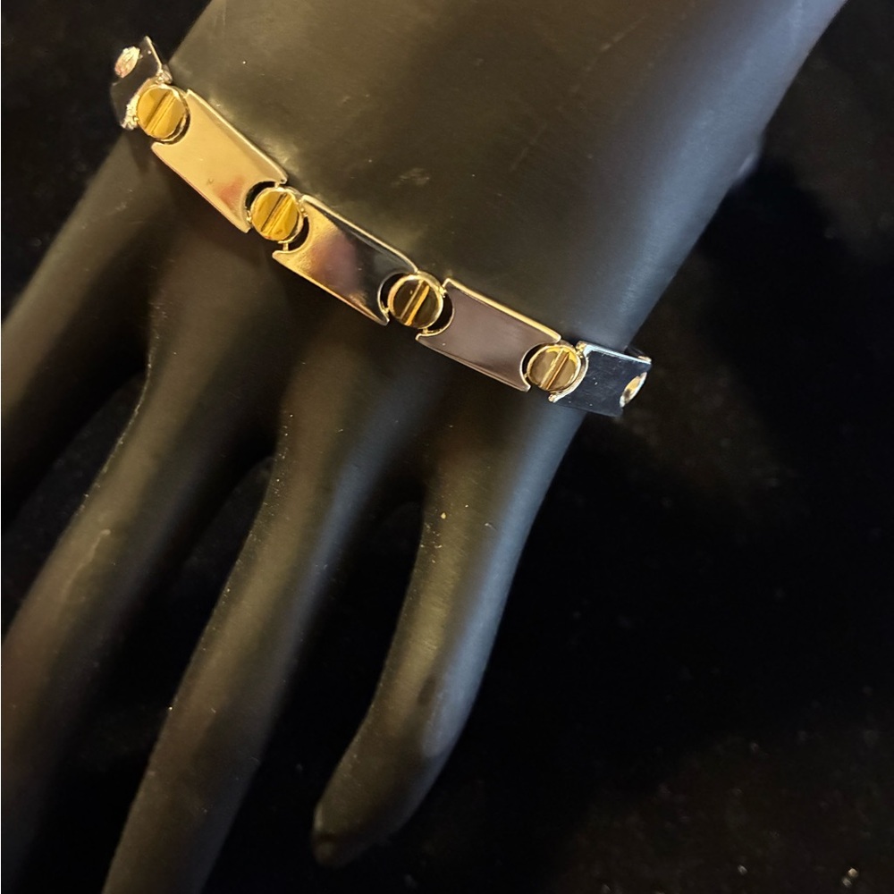 Polished Gold-Tone Linked Screw Accent Bracelet for Women